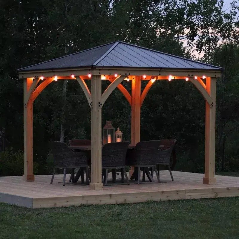 Meridian 10 feet. Width X 10 feet. D solid wood patio gazebo