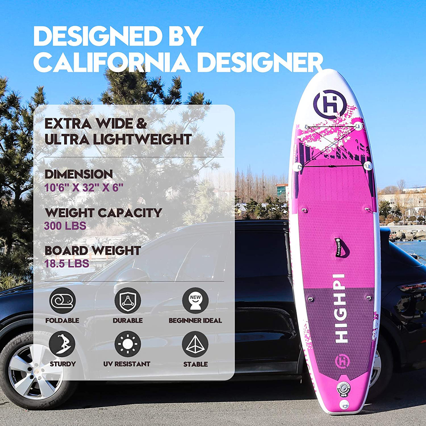 Highpi Inflatable Stand Up Paddle Boards, 10'6''/11' Ultra-Light SUP for All Skill Levels, w/Accessories Backpack, Anti-Slip Deck, Leash, Adjustable Paddle and Hand Pump, Waterproof Bag