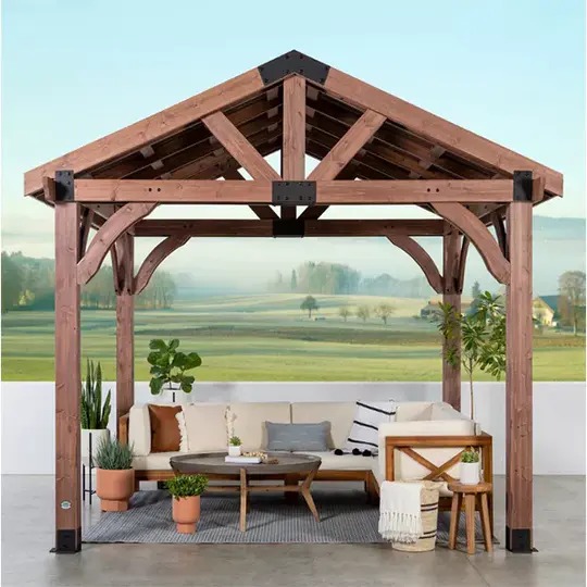 【Gazebo】【BS】10 x 12 ft. Solid Wood Patio Gazebo, Premium Cedar Framed Gazebo for Garden, Patio, Backyard