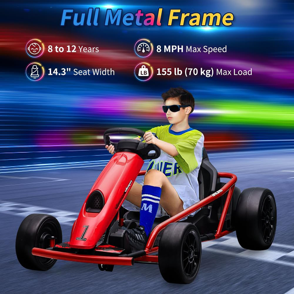 Kids Go Kart, 24V 9Ah Battery, Two 300W Motors, 8MPH Fast Drifting Hovering Car