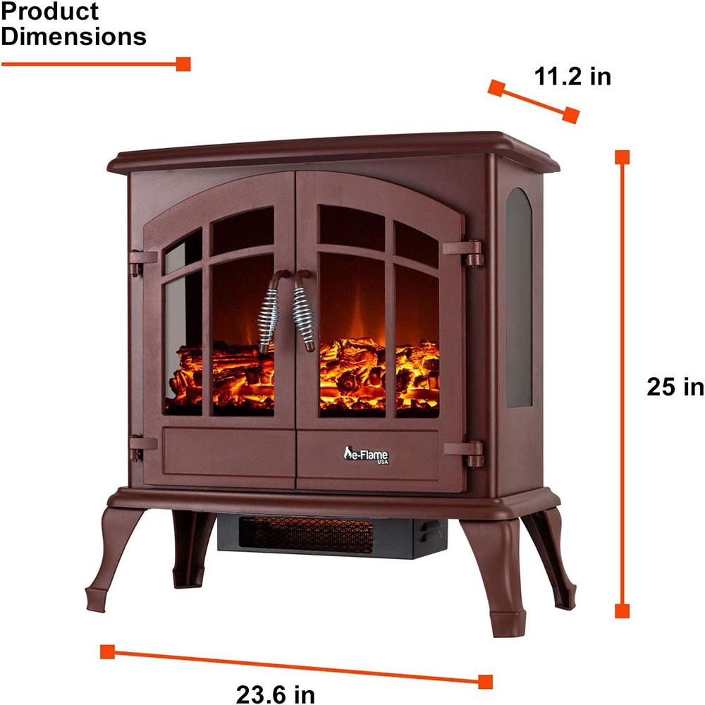 Jasper Freestanding Electric Fireplace Stove Heater - Realistic 3-D Log and Fire Effect
