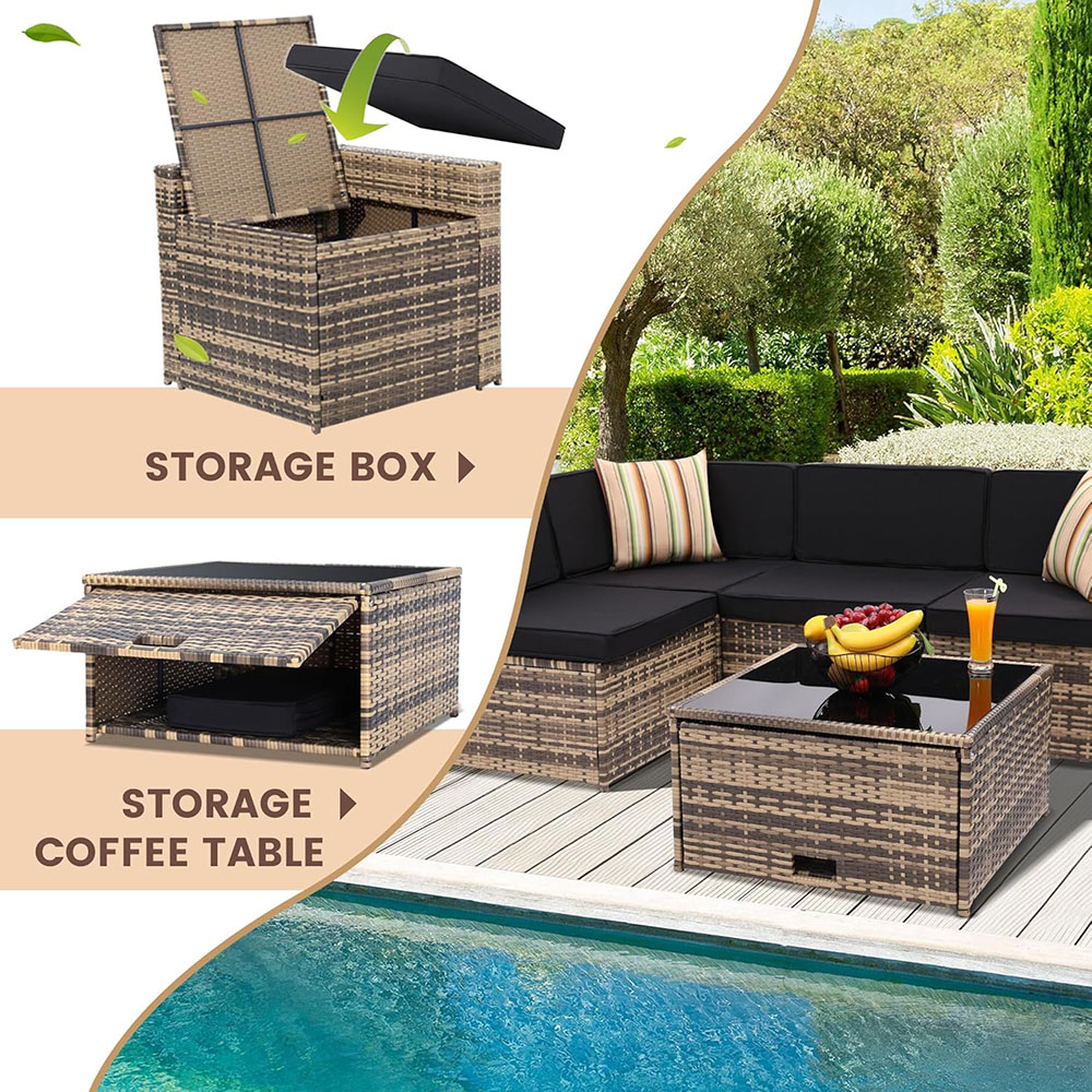 KROFEM 8-piece patio rattan furniture set with hidden storage