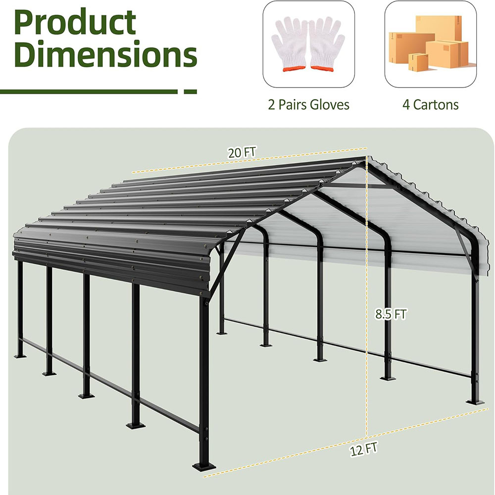 JAMFLY 12X20 FT Carport, Heavy Duty Carport Canopy with Galvanized Steel Roof and Frame