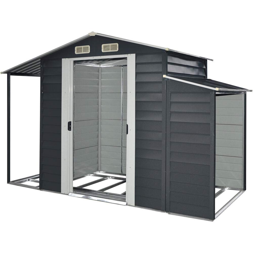【Storage Shed】3-in-1 Multi-Use Storage Shed | Separate Firewood Storage | Open Extension | Galvanized Steel