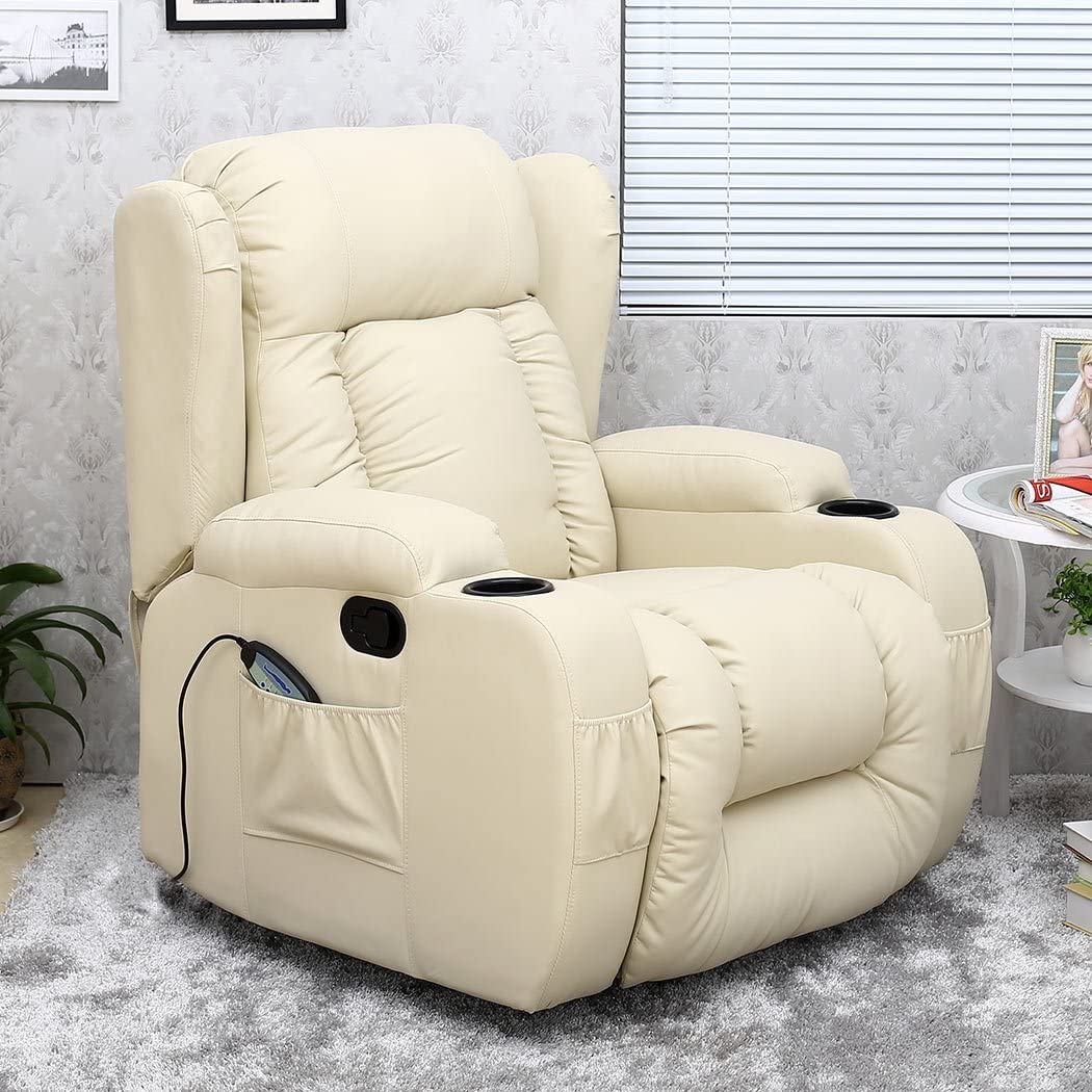WINGED RECLINER CHAIR ROCKING MASSAGE SWIVEL HEATED GAMING BONDED LEATHER ARMCHAIR