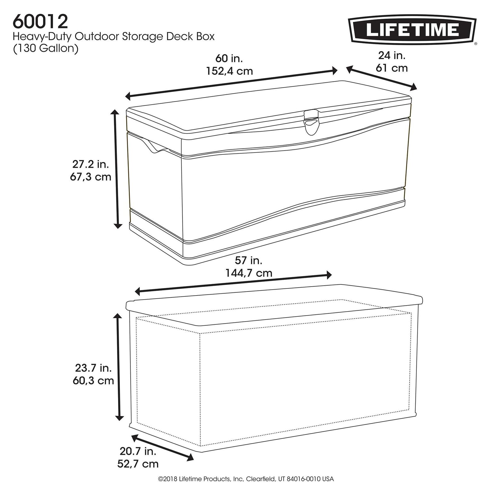 【Storage Shed】Lifetime 130 Gallons Gallon Water Resistant Plastic Lockable Deck Box