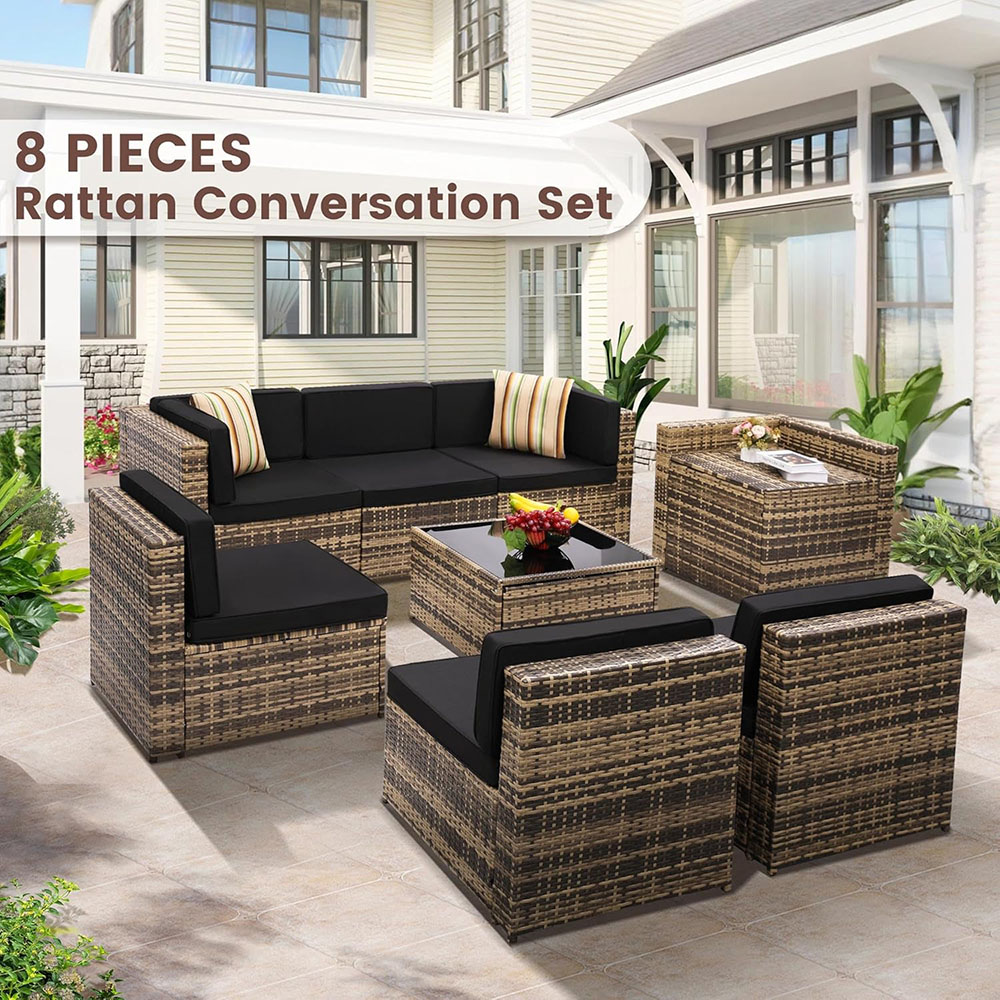KROFEM 8-piece patio rattan furniture set with hidden storage