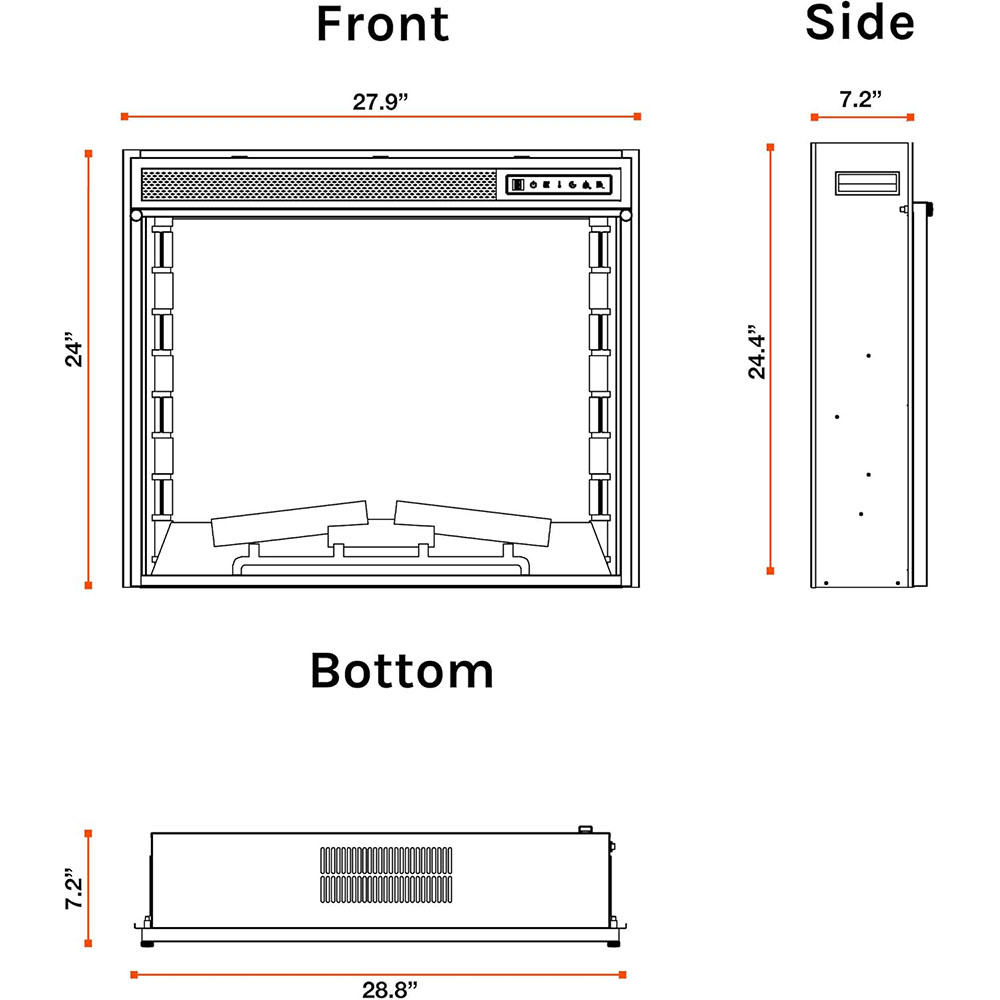 Whistler LED Recessed Electric Fireplace Stove Insert with Remote - 3D Wood Burning Flame Effect