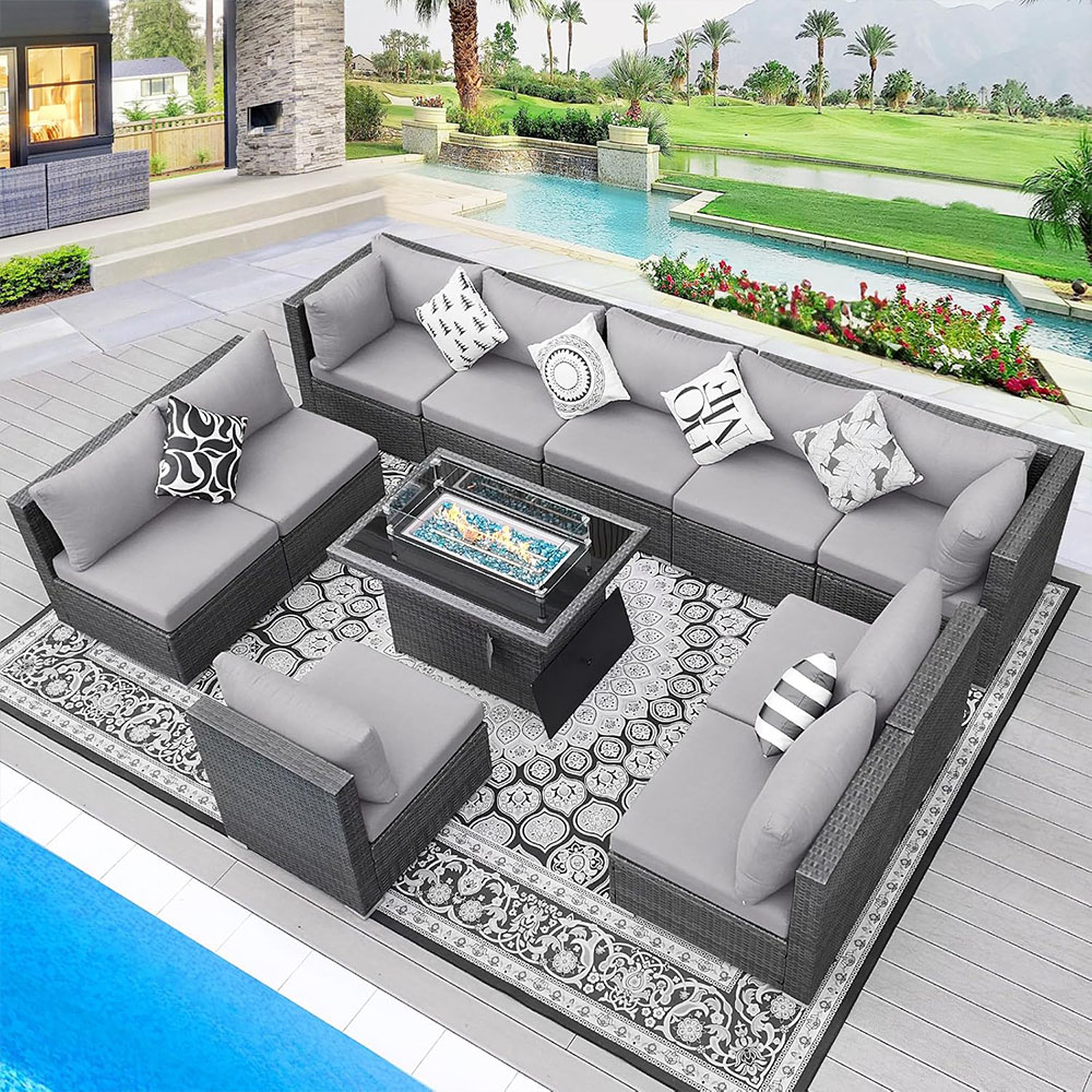 BULEXYARD Grey PE Wicker Patio Furniture Sectional Conversation Sofa Set