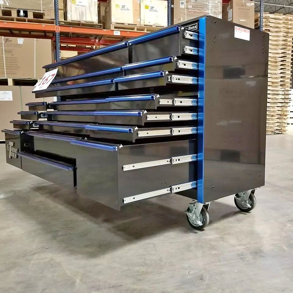 Extreme Tools RX Series 72 19 Drawer 25 Deep Roller Cabinet, Black Blue, 150 lbs