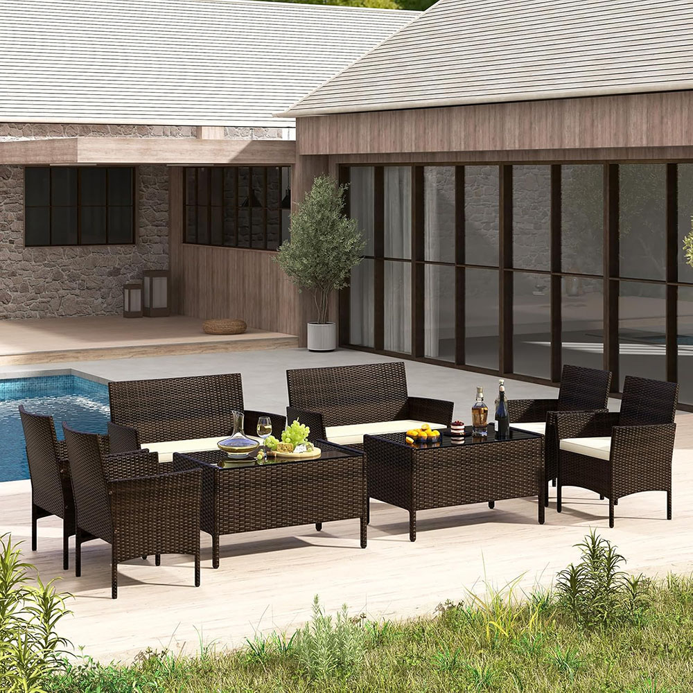Tangkula 8-piece patio rattan reception set, outdoor wicker furniture set