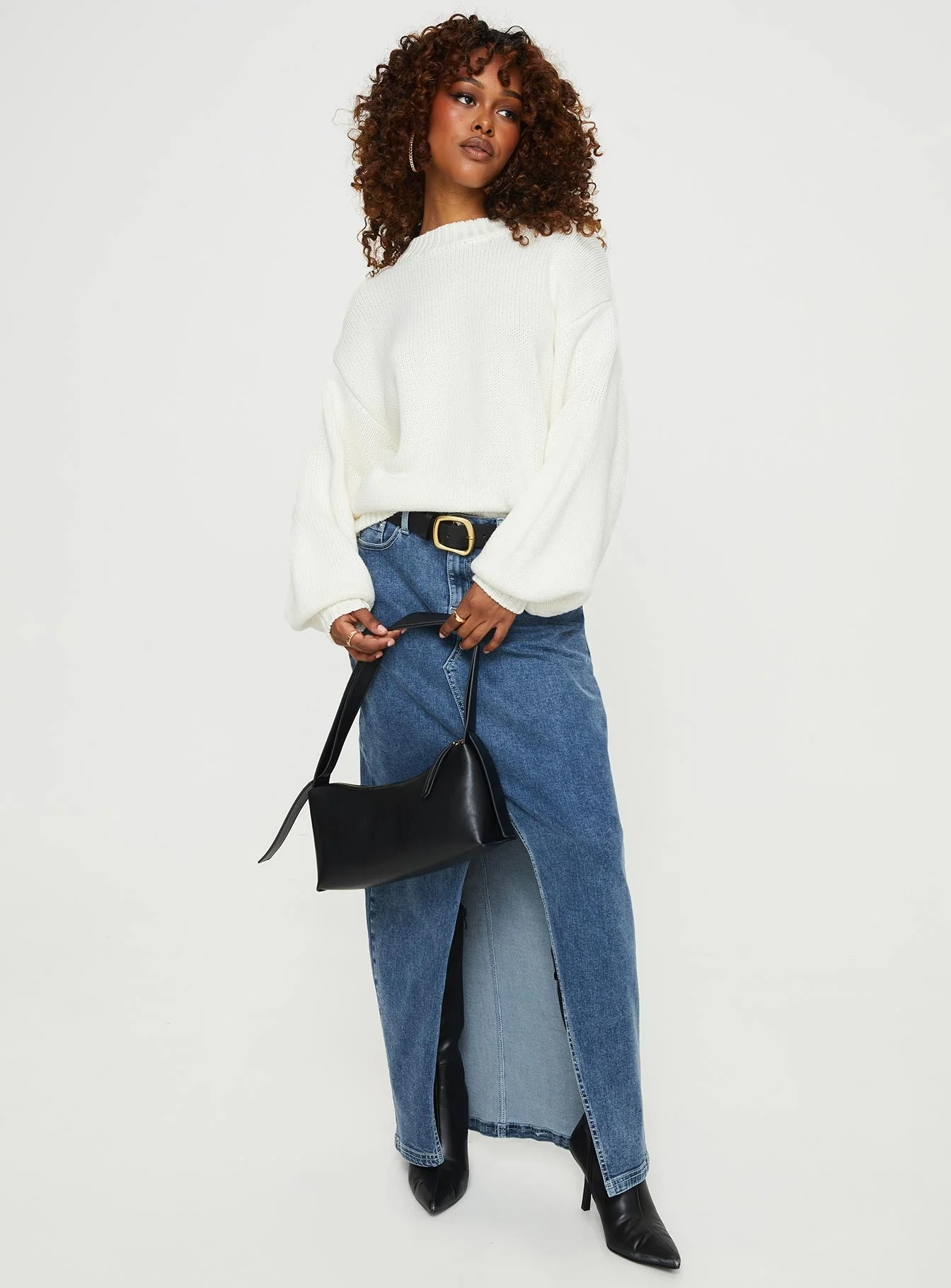 Harmony Balloon Sleeve Knit Sweater White